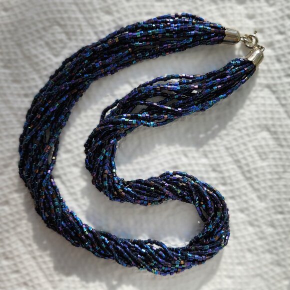 *New Low Price* Multi Strand Beaded Necklace Rainbow Black & Blue - Picture 4 of 9